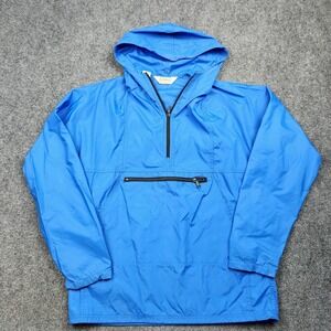 Vintage LL Bean Jacket Mens Medium Blue Nylon Anorak Pullover Made USA 80s